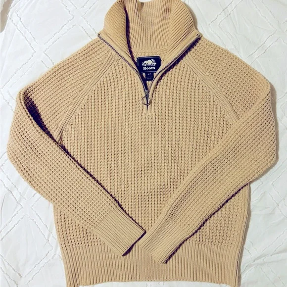 Roots Sweaters Roots Half Zip Cream Waffle Knit Sweater Size